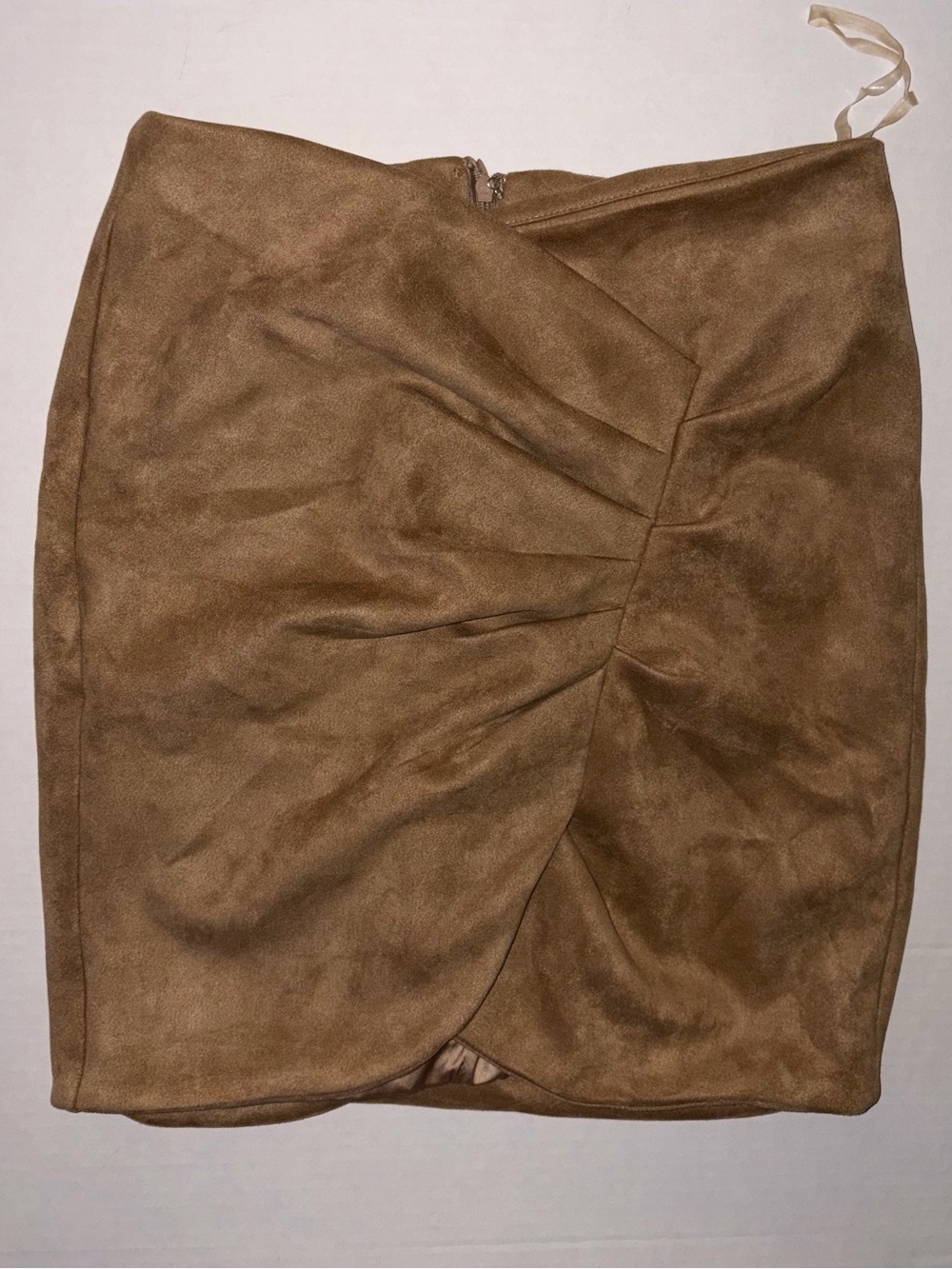 MARBLE Brown Faux Suede Ruched Mini Skirt